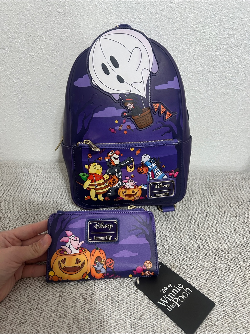 Loungefly Purple Winnie the Pooh Halloween lounge fly Backpack & Wallet Set